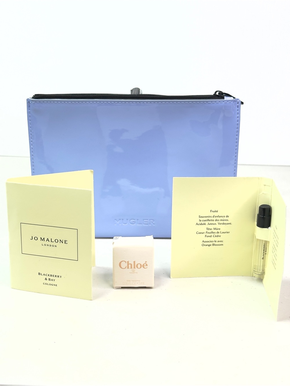 NEW Mugler Cosmetic Bag w/ Jo Malone Blackberry & Bay Samples & Chloé Mini